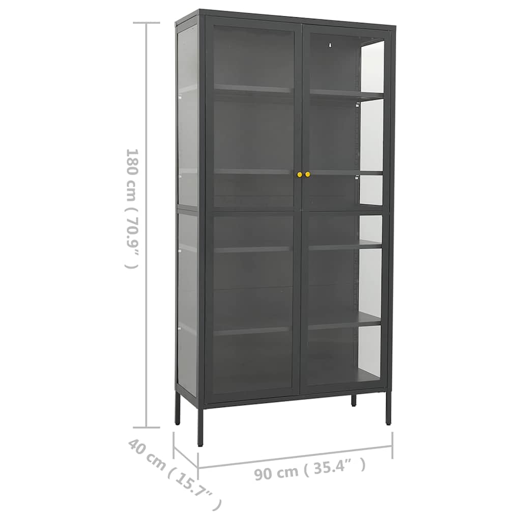 Display Cabinet Anthracite 90x40x180cm Steel and Tempered Glass