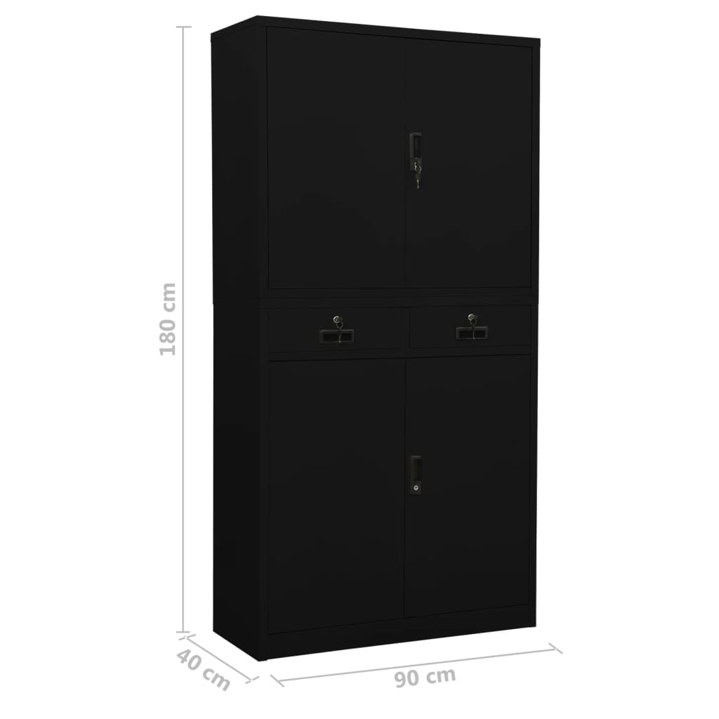 336419 vidaXL Office Cabinet Black 90x40x180 cm Steel
