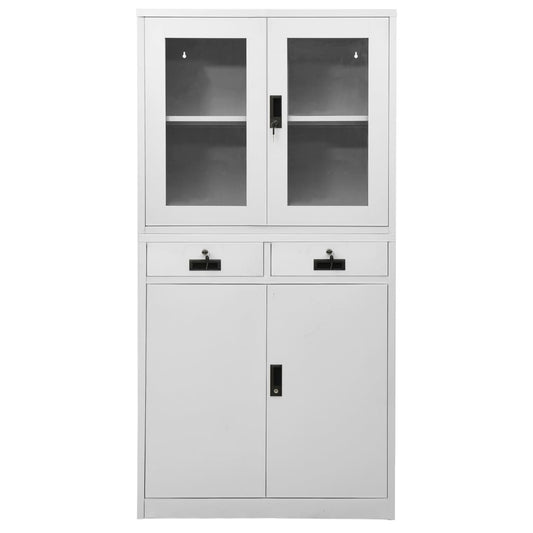 Office Cabinet Light Grey 90x40x180 cm Steel and Tempered Glass Office Cabinet Light Grey 90x40x180 cm Steel and Tempered Glass