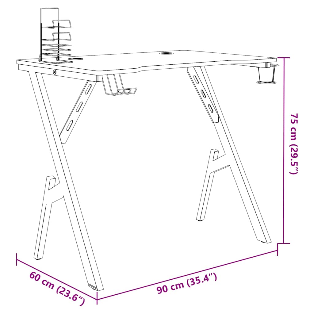 Gaming Desk | Black | Engineered wood, Iron | 90 x 60 x 75 cm | Ergonomic
