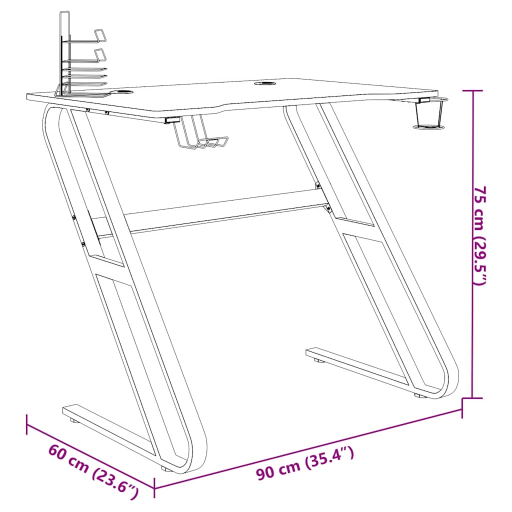 Gaming Desk with ZZ Shape Legs Black 90x60x75 cm