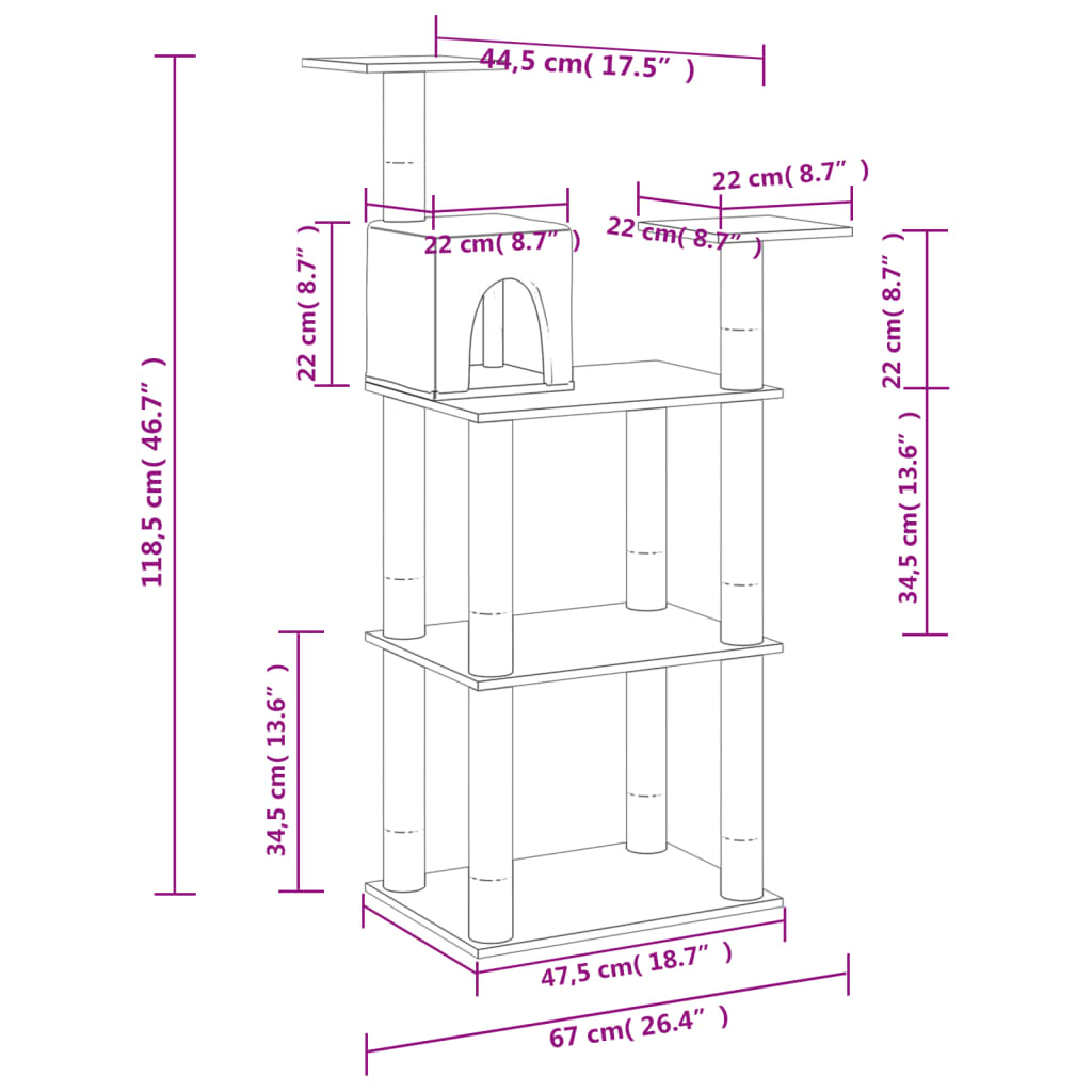 Cat Tree with Sisal Scratching Posts Dark Grey 118.5 cm