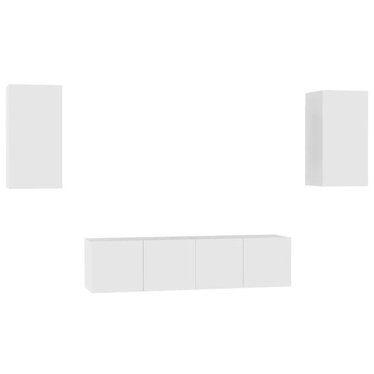 4 Piece TV Cabinet Set White Engineered Wood 4 Piece TV Cabinet Set White Engineered Wood