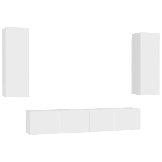4 Piece TV Cabinet Set White Engineered Wood 4 Piece TV Cabinet Set White Engineered Wood