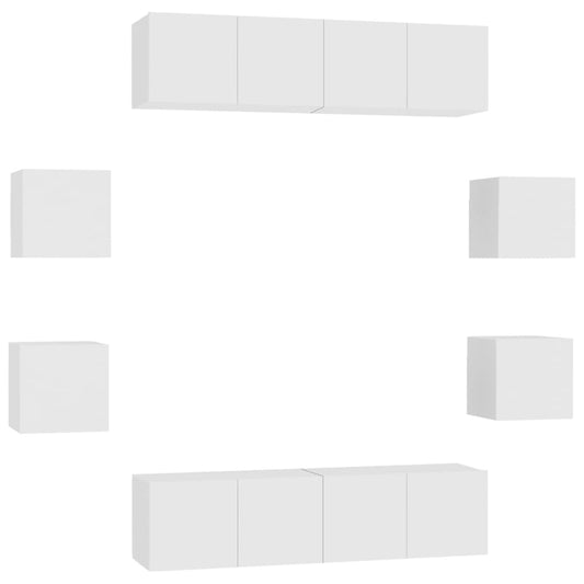 8 Piece TV Cabinet Set White Engineered Wood 8 Piece TV Cabinet Set White Engineered Wood