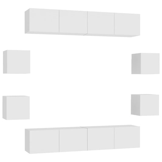 8 Piece TV Cabinet Set White Engineered Wood 8 Piece TV Cabinet Set White Engineered Wood