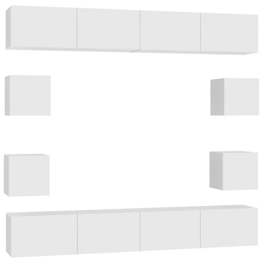 8 Piece TV Cabinet Set White Engineered Wood 8 Piece TV Cabinet Set White Engineered Wood