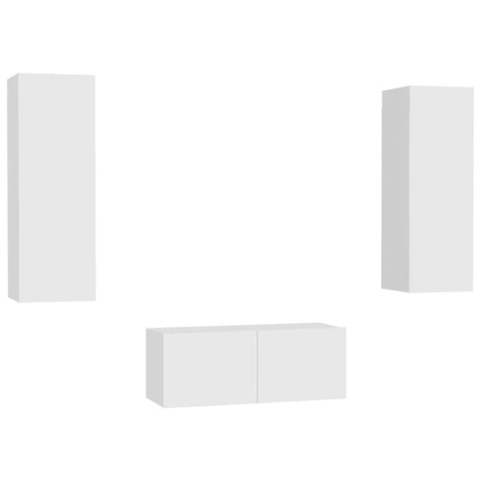 3 Piece TV Cabinet Set White Engineered Wood 3 Piece TV Cabinet Set White Engineered Wood