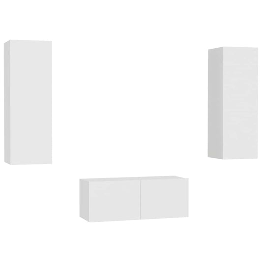 3 Piece TV Cabinet Set White Engineered Wood 3 Piece TV Cabinet Set White Engineered Wood