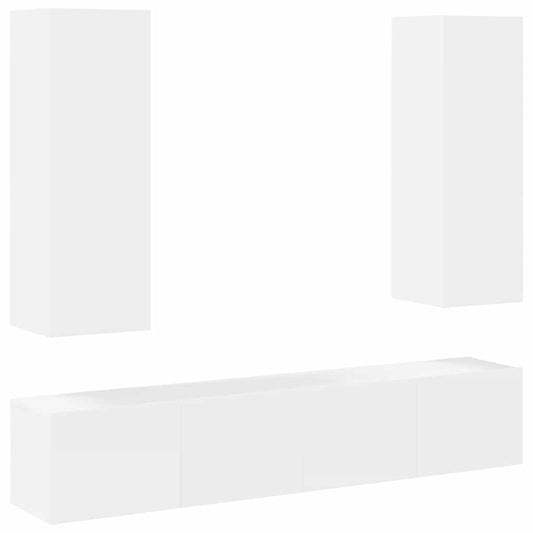 4 Piece TV Cabinet Set White Engineered Wood 4 Piece TV Cabinet Set White Engineered Wood