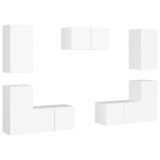 7 Piece TV Cabinet Set White Engineered Wood 7 Piece TV Cabinet Set White Engineered Wood