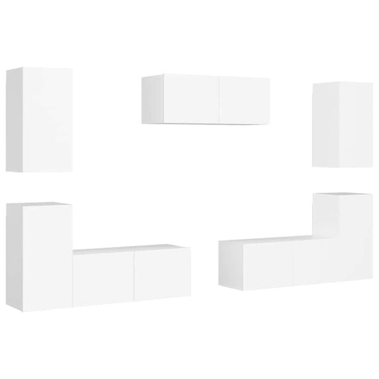 7 Piece TV Cabinet Set White Engineered Wood 7 Piece TV Cabinet Set White Engineered Wood