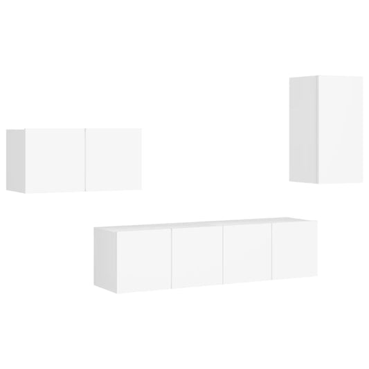 4 Piece TV Cabinet Set White Engineered Wood 4 Piece TV Cabinet Set White Engineered Wood
