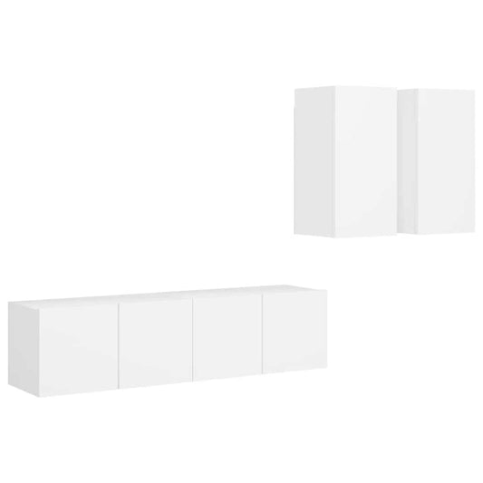 4 Piece TV Cabinet Set White Engineered Wood 4 Piece TV Cabinet Set White Engineered Wood