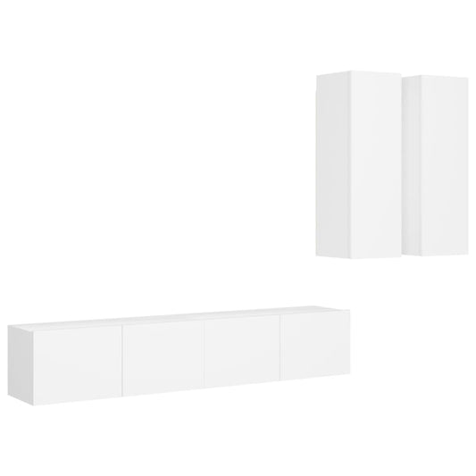 4 Piece TV Cabinet Set White Engineered Wood 4 Piece TV Cabinet Set White Engineered Wood