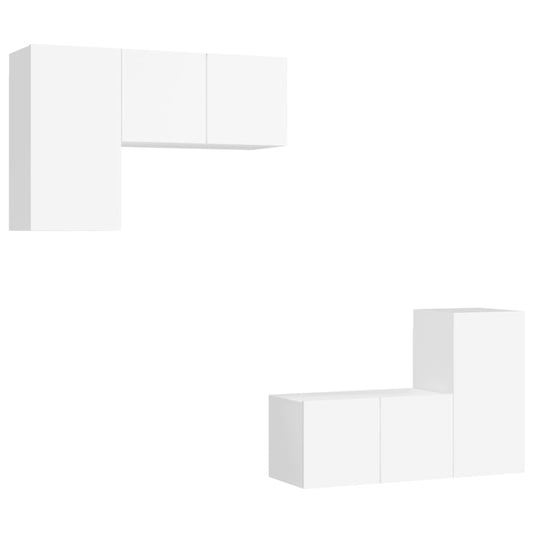 4 Piece TV Cabinet Set White Engineered Wood 4 Piece TV Cabinet Set White Engineered Wood