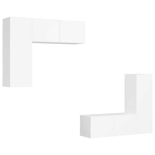 4 Piece TV Cabinet Set White Engineered Wood 4 Piece TV Cabinet Set White Engineered Wood