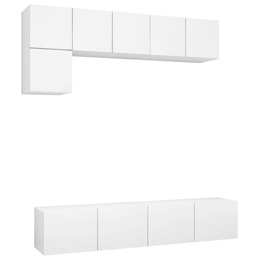 5 Piece TV Cabinet Set White Engineered Wood 5 Piece TV Cabinet Set White Engineered Wood