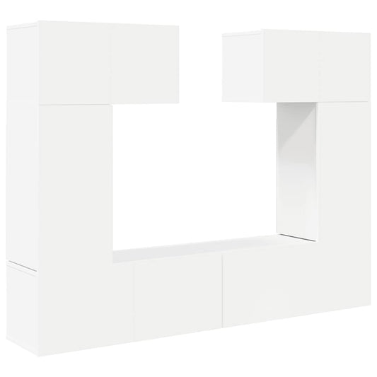 6 Piece TV Cabinet Set White Engineered Wood 6 Piece TV Cabinet Set White Engineered Wood