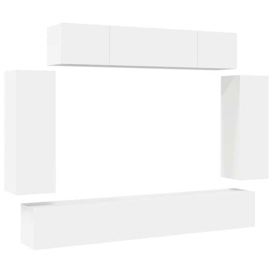 6 Piece TV Cabinet Set White Engineered Wood 6 Piece TV Cabinet Set White Engineered Wood