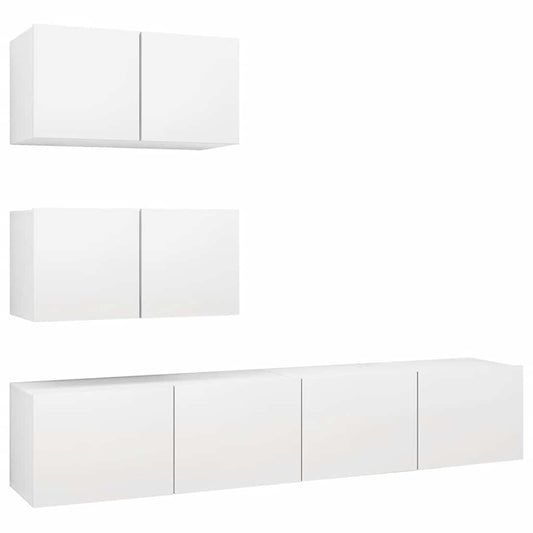 4 Piece TV Cabinet Set White Engineered Wood 4 Piece TV Cabinet Set White Engineered Wood