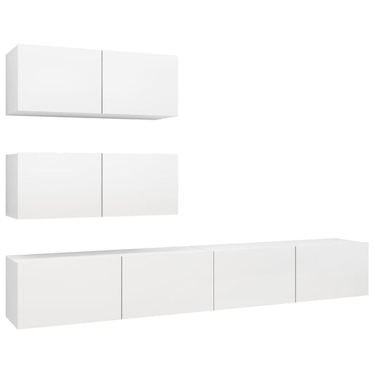 4 Piece TV Cabinet Set White Engineered Wood 4 Piece TV Cabinet Set White Engineered Wood