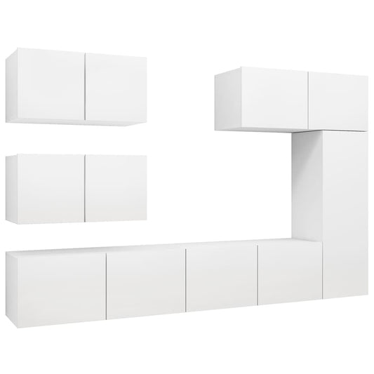 6 Piece TV Cabinet Set White Engineered Wood 6 Piece TV Cabinet Set White Engineered Wood