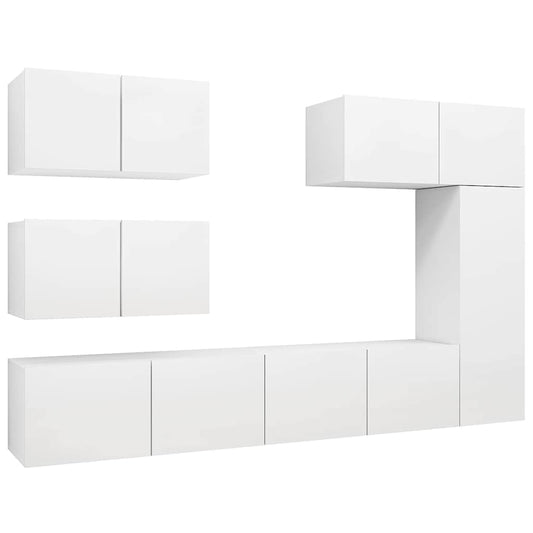 6 Piece TV Cabinet Set White Engineered Wood 6 Piece TV Cabinet Set White Engineered Wood