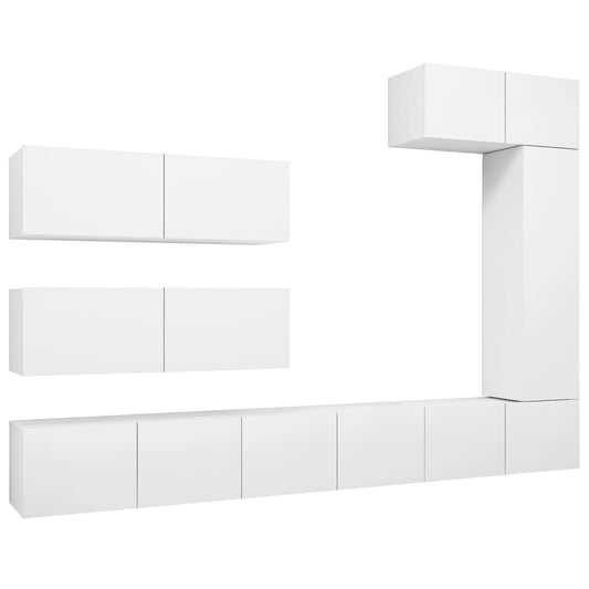 7 Piece TV Cabinet Set White Engineered Wood 7 Piece TV Cabinet Set White Engineered Wood