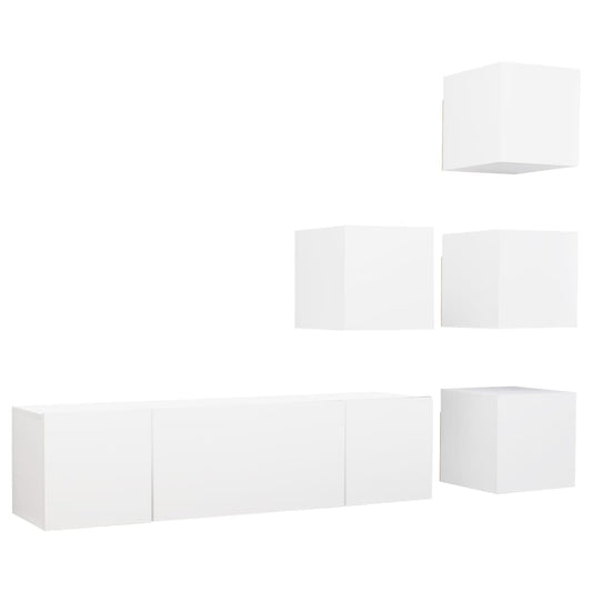 6 Piece TV Cabinet Set White Engineered Wood 6 Piece TV Cabinet Set White Engineered Wood