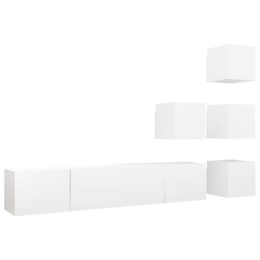 6 Piece TV Cabinet Set White Engineered Wood 6 Piece TV Cabinet Set White Engineered Wood