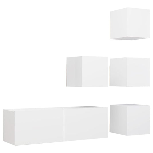 TV Cabinet Set | Set of 5 | White | Engineered wood | TV Cabinet Set TV Cabinet Set | Set of 5 | White | Engineered wood | TV Cabinet Set