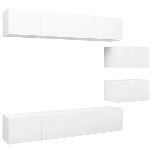6 Piece TV Cabinet Set White Engineered Wood 6 Piece TV Cabinet Set White Engineered Wood