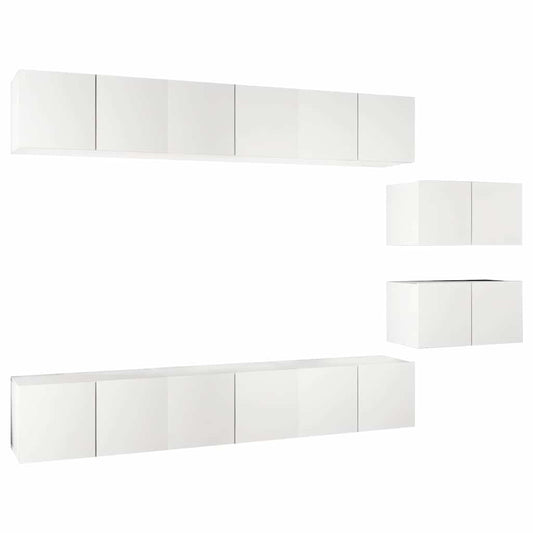 8 Piece Wall-mounted TV Cabinet Set White Engineered Wood 8 Piece Wall-mounted TV Cabinet Set White Engineered Wood