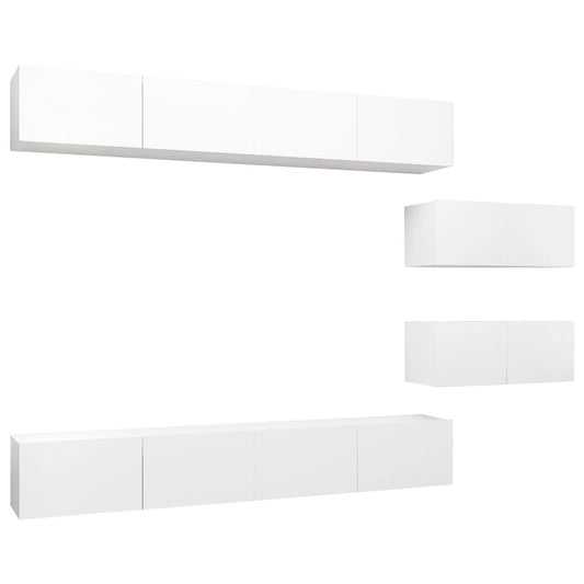 6 Piece TV Cabinet Set White Engineered Wood 6 Piece TV Cabinet Set White Engineered Wood
