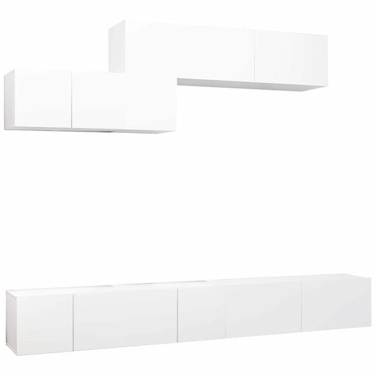 6 Piece TV Cabinet Set White Engineered Wood 6 Piece TV Cabinet Set White Engineered Wood