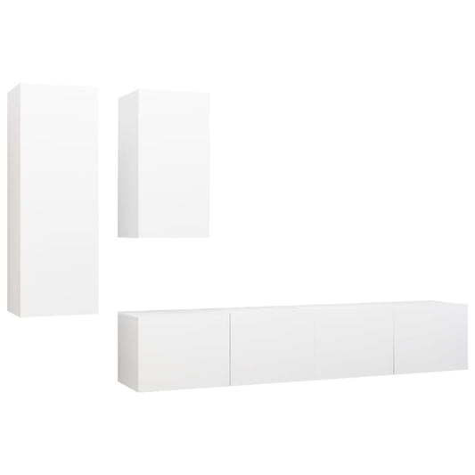 4 Piece TV Cabinet Set White Engineered Wood 4 Piece TV Cabinet Set White Engineered Wood