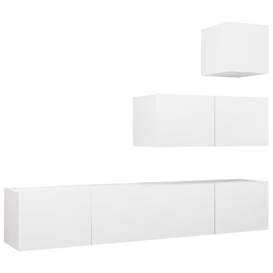 4 Piece TV Cabinet Set White Engineered Wood 4 Piece TV Cabinet Set White Engineered Wood
