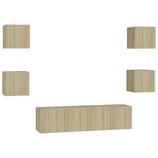 6 Piece TV Cabinet Set Sonoma Oak Engineered Wood 6 Piece TV Cabinet Set Sonoma Oak Engineered Wood
