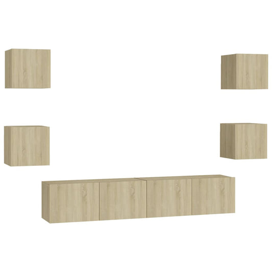 6 Piece TV Cabinet Set Sonoma Oak Engineered Wood 6 Piece TV Cabinet Set Sonoma Oak Engineered Wood