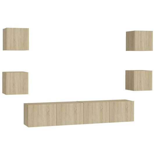 6 Piece TV Cabinet Set Sonoma Oak Engineered Wood 6 Piece TV Cabinet Set Sonoma Oak Engineered Wood