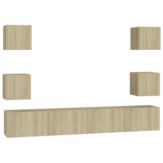 6 Piece TV Cabinet Set Sonoma Oak Engineered Wood 6 Piece TV Cabinet Set Sonoma Oak Engineered Wood