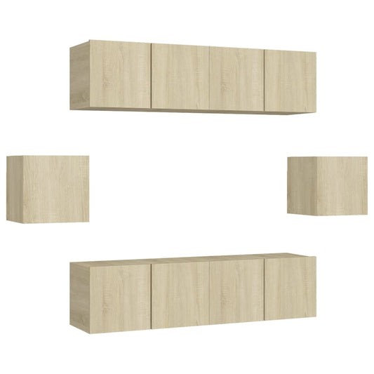 6 Piece TV Cabinet Set Sonoma Oak Engineered Wood 6 Piece TV Cabinet Set Sonoma Oak Engineered Wood