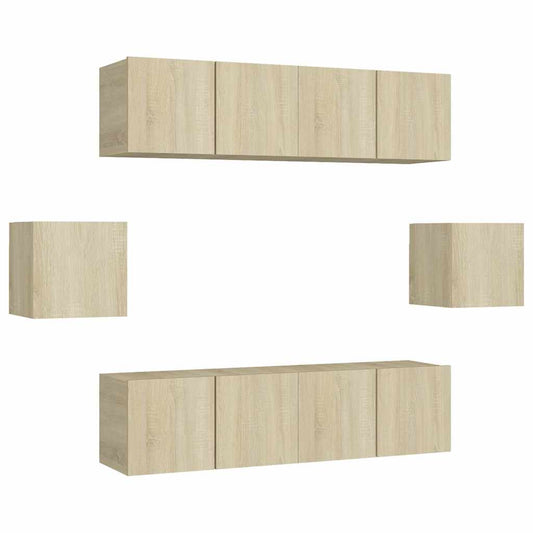 6 Piece TV Cabinet Set Sonoma Oak Engineered Wood 6 Piece TV Cabinet Set Sonoma Oak Engineered Wood