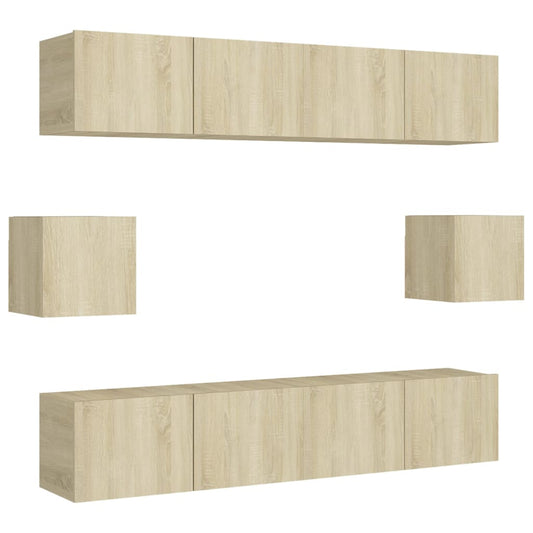 6 Piece TV Cabinet Set Sonoma Oak Engineered Wood 6 Piece TV Cabinet Set Sonoma Oak Engineered Wood