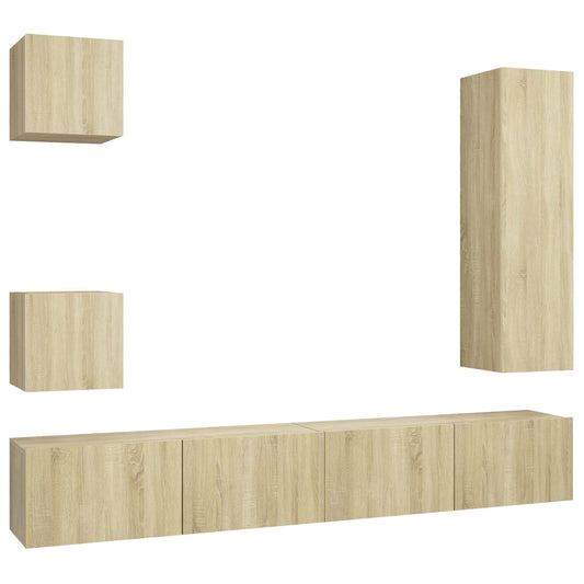 5 Piece TV Cabinet Set Sonoma Oak Engineered Wood 5 Piece TV Cabinet Set Sonoma Oak Engineered Wood