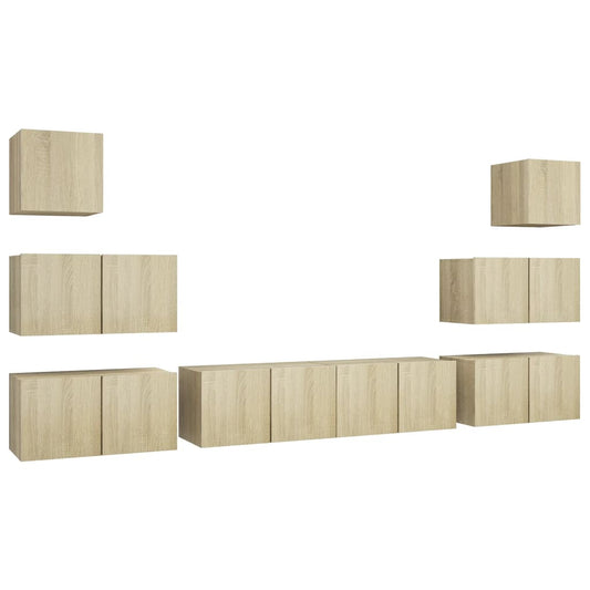 8 Piece TV Cabinet Set Sonoma Oak Engineered Wood 8 Piece TV Cabinet Set Sonoma Oak Engineered Wood