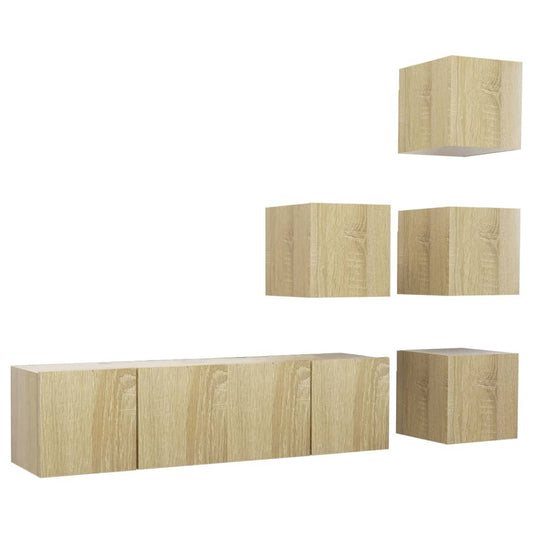 6 Piece TV Cabinet Set Sonoma Oak Engineered Wood 6 Piece TV Cabinet Set Sonoma Oak Engineered Wood