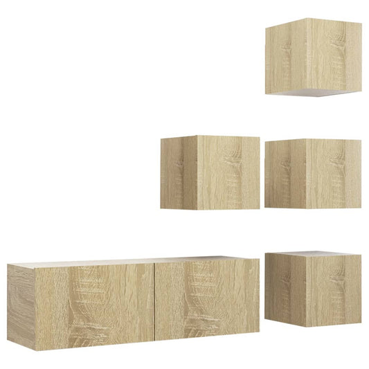 5 Piece TV Cabinet Set Sonoma Oak Engineered Wood 5 Piece TV Cabinet Set Sonoma Oak Engineered Wood