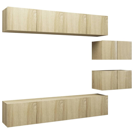 6 Piece TV Cabinet Set Sonoma Oak Engineered Wood 6 Piece TV Cabinet Set Sonoma Oak Engineered Wood
